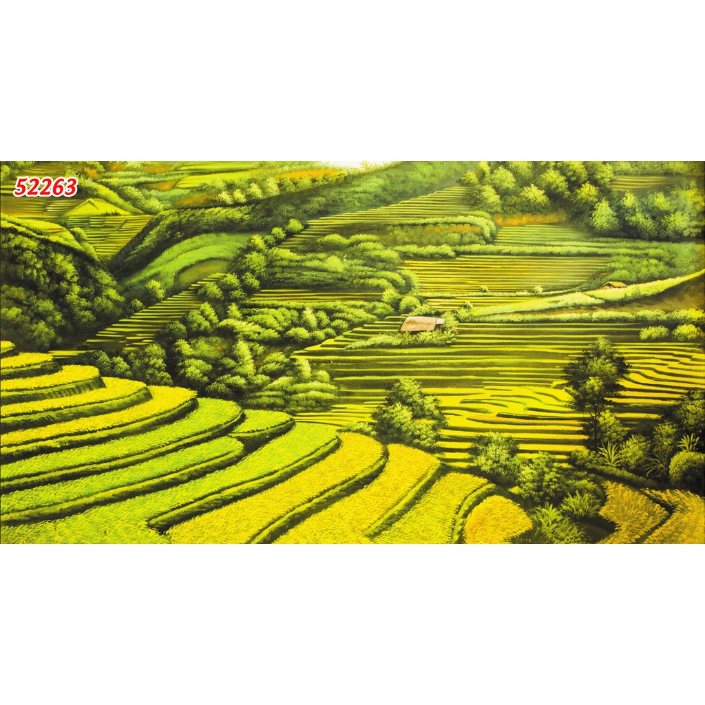 Tranh Dán tường 3D Phong Cảnh Làng Quê Việt Nam yên bình, ruộng bậc thang mẫu mới nhất, được ưa chuộng hiện nay