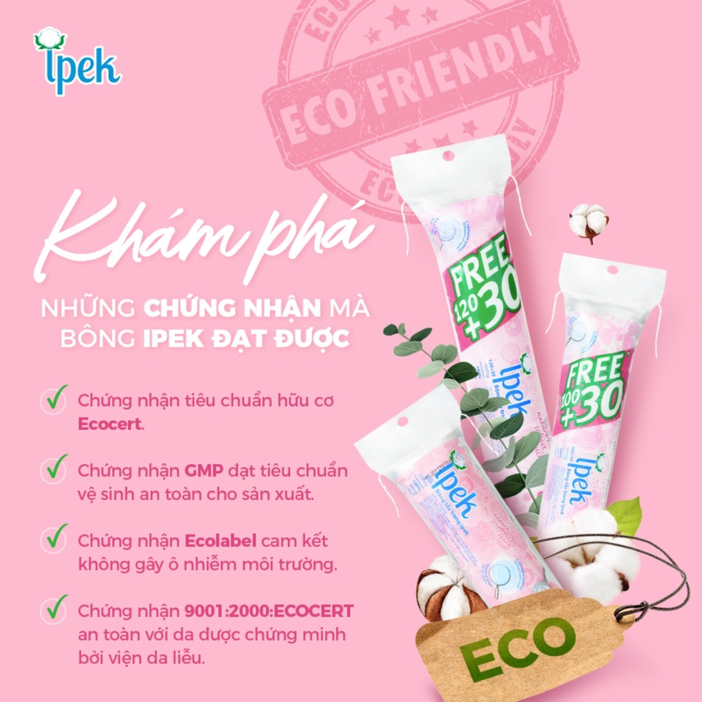 Combo 3 Bông Tẩy Trang Ipek Klasik 100% Cotton Pads Thổ Nhĩ Kỳ (80/130/150 Miếng) /Cái