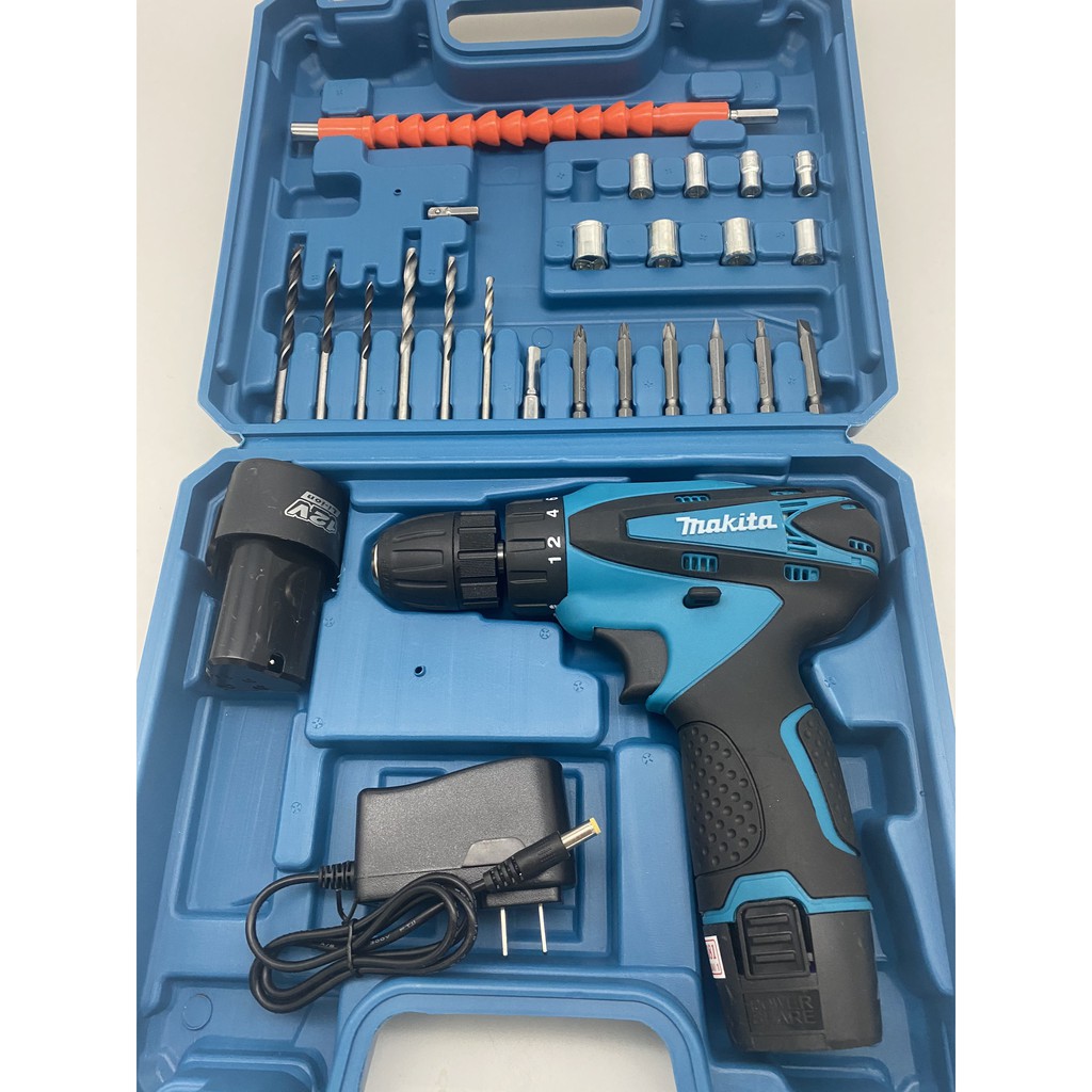 Máy khoan pin Makita 12V 2 pin kèm đồ nghề