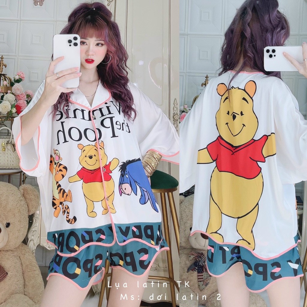 Sét bộ đùi pijama in hoạt hình tay canh doi gợn sóng