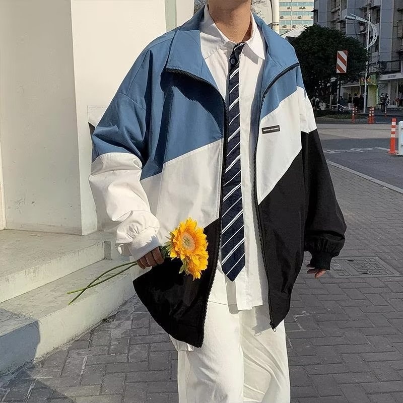 Áo Khoác Kaki / Xanh Dương Phối Màu Sắc Tương Phản Phong Cách Hàn Quốc Dễ Phối Đồ Size M-2XL