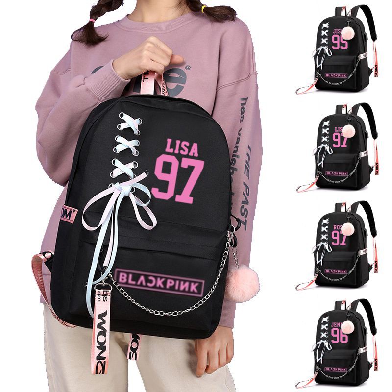 KPOP BlackPink Girl's Backpack Schoolbags USB Charge Travel Laptop Bagpack Bags