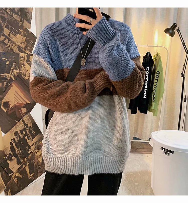 Áo Sweater IFNICEFUTURE Dệt Kim Dáng Rộng Cổ Tròn Màu Sắc Tương Phản Phong Cách Harajuku Nhật Hàn Cho Nam