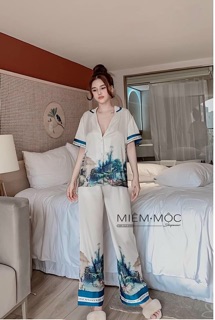 Bộ pijama cọc tay quần dài hoạ tiết cảnh xinh