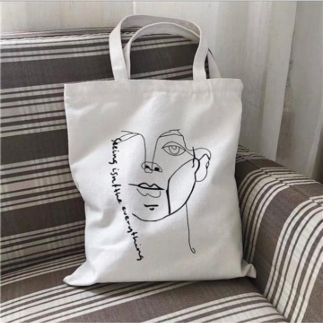Túi tote,túi vải Canvas đeo vai đựng đồ cỡ lớn đi học,đi chơi hình Mặt người