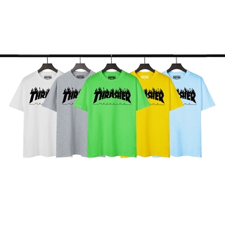 Áo Thun Tay Ngắn Cổ Tròn Vải Cotton In Chữ Thrasher Thời Trang Cho Nam Và Nữ