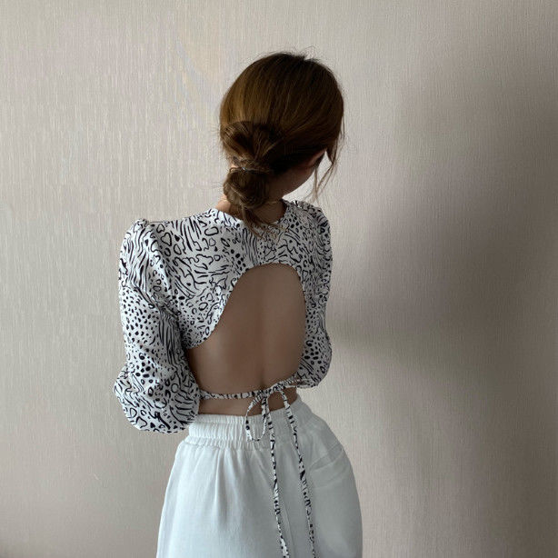 Áo Sơ Mi Tay Dài Cổ Chữ V Thiết Kế Hở Lưng Quyến Rũ