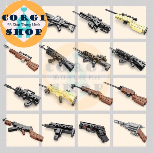 Lego Mô Hình Súng Phỏng Theo PUBG, FreeFire, CSGO, 16 Mẫu Trưng Bày, Chất Liệu Nhựa ABS