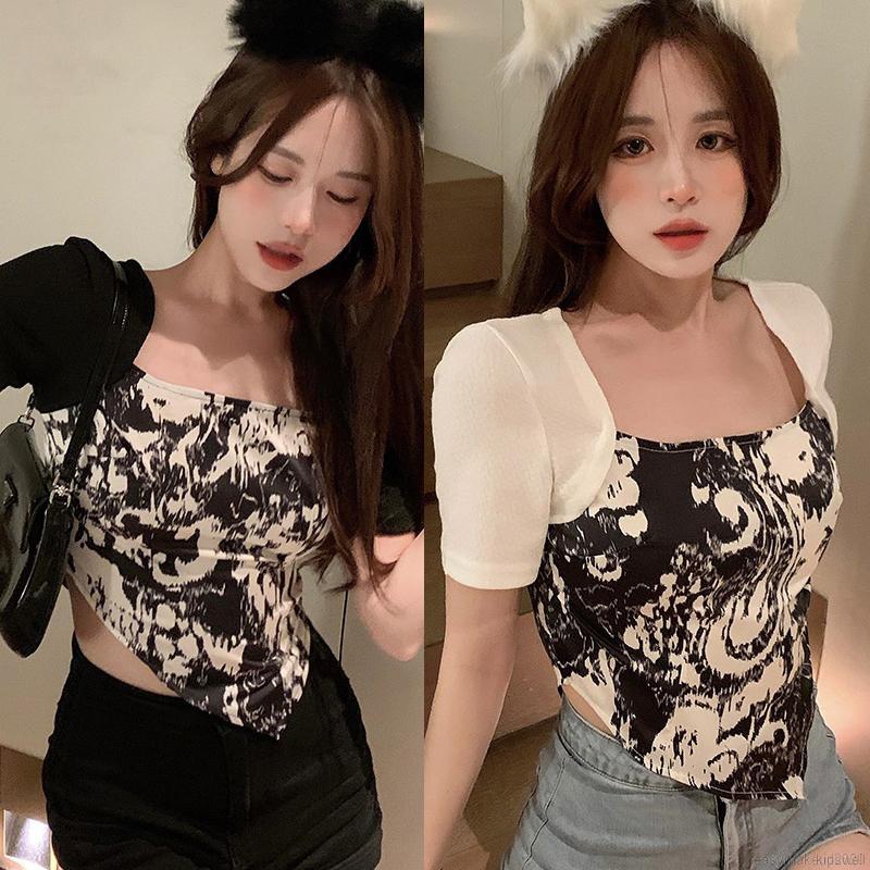 Áo kiểu croptop cổ vuông phong cách Hàn Quốc xinh xắn thời trang dành cho nữ