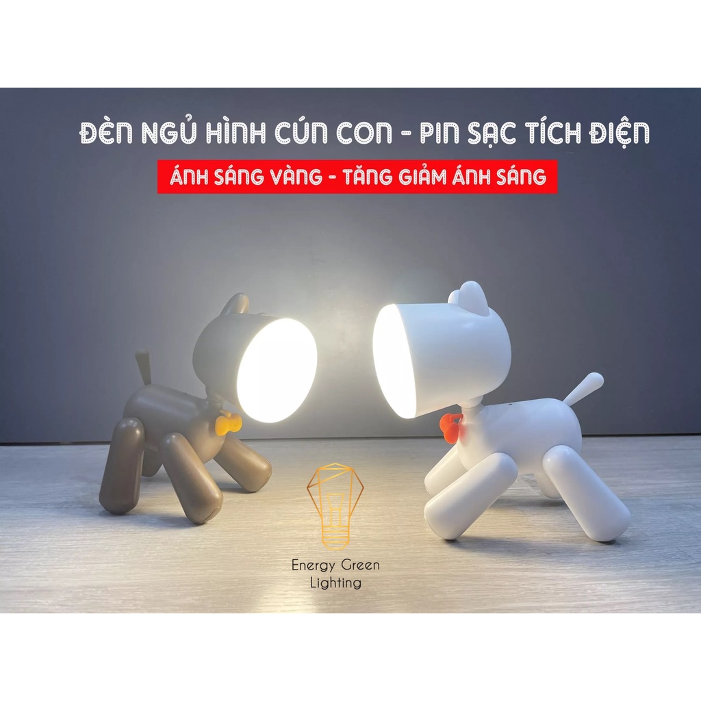 Đèn Ngủ Energy Green Lighting LED Trang Trí - Hình Cún Con Siêu Dễ Thương - Pin Sạc Tích Điện - Ánh Sáng Vàng