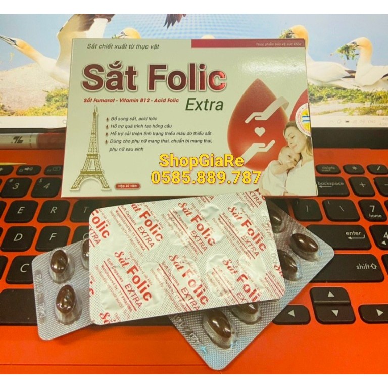 Sắt Folic Extra bổ sung sắt và acid folic, giảm thiếu máu do thiếu sắt, hỗ trợ quá trình tạo máu