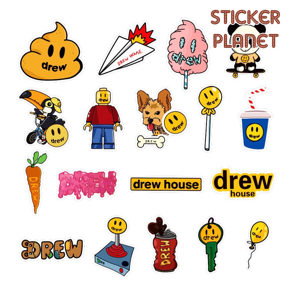 Sticker hình dán cao cấp chủ đề Drewhouse dán mũ bảo hiểm, dán Laptop, ván trượt,...