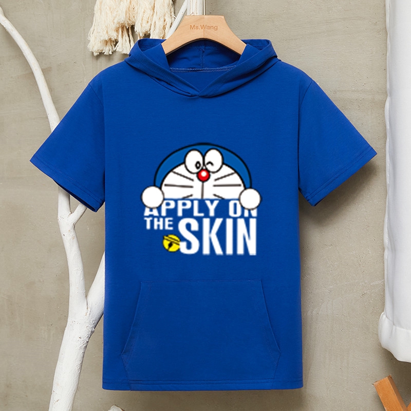 Áo Hoodie Tay Ngắn Dáng Rộng In Hình Doraemon Đáng Yêu Phong Cách Hàn Quốc Cho Cặp Đôi