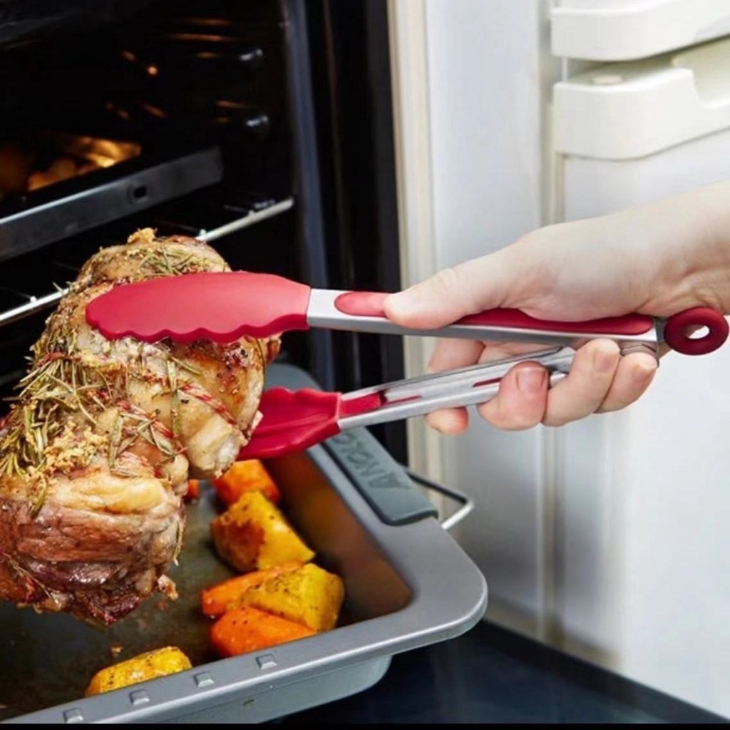 Kẹp gắp thức ăn đồ ăn nóng đầu bọc silicon cao cấp kháng khuẩn có tay cầm chống nóng có chốt gài khi không sử dụng