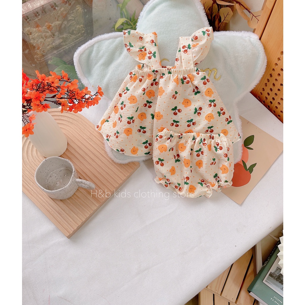 Bộ Đồ 2 Dây Cho Bé Gái Vải Đũi Xô Muslin Hoạ Tiết, Đồ Bộ Cho Bé Gái - AN.KID