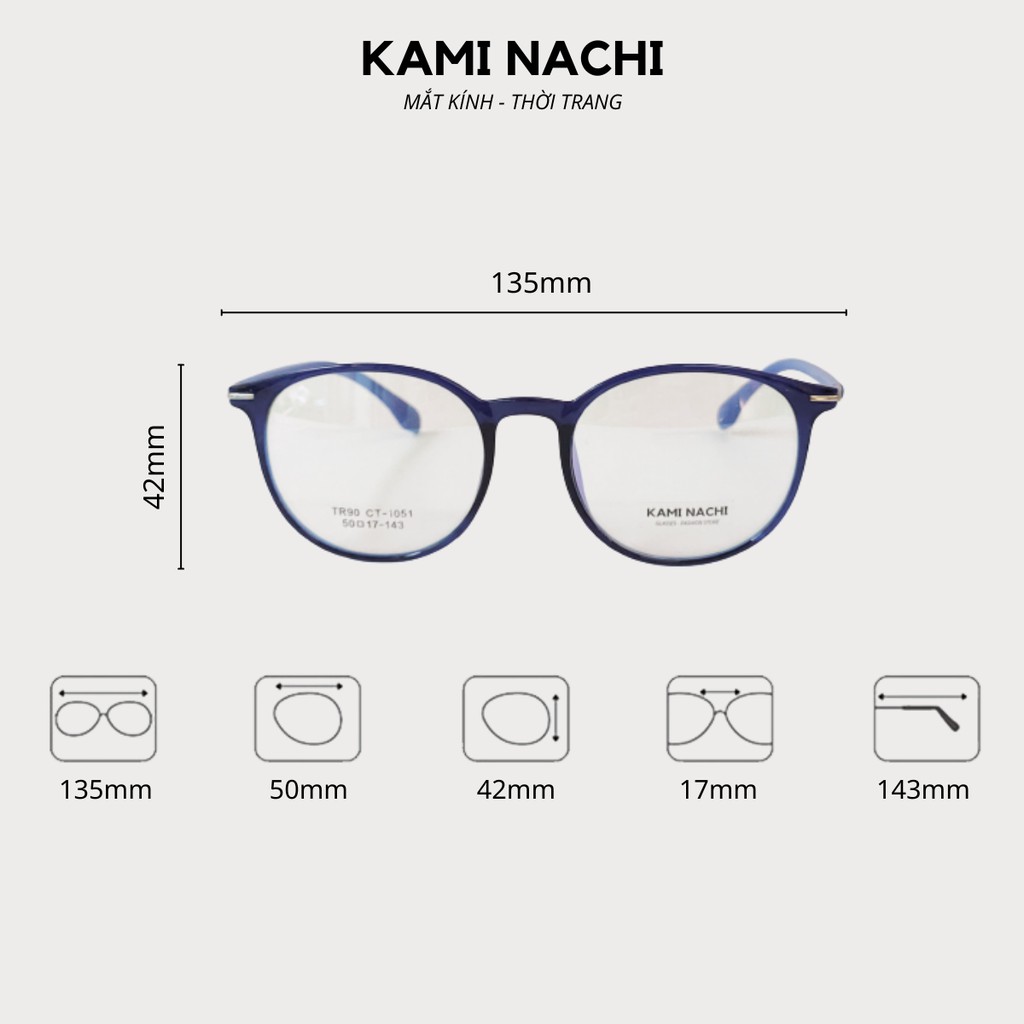 Gọng kính [CÓ THỂ LẮP TRÒNG CẬN] thời trang nam nữ KAMI NACHI dáng tròn phong cách đơn giản TR90.2019T | BigBuy360 - bigbuy360.vn