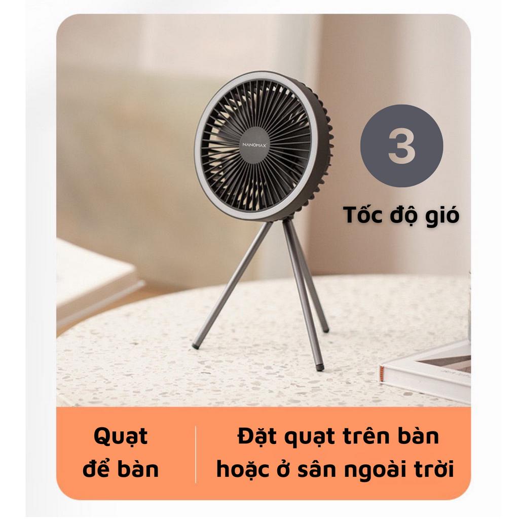 Quạt Tích Điện Đa Năng NANOMAX DQ212, Để Bàn, Treo Tường, Tích Hợp Đèn LED, Pin Dự Phòng, Giá Đỡ Tripod, Du Lịch, Cắm Tr