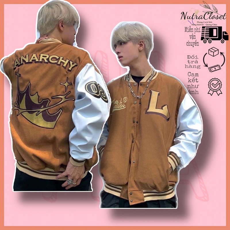Áo khoác bóng chày bomber da lộn dạ 2 lớp L unisex ulzzang nam nữ