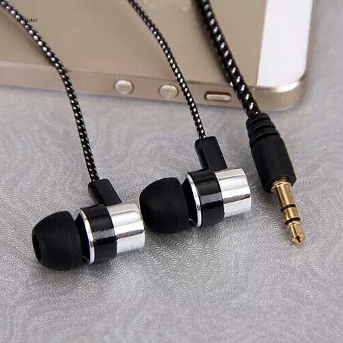 1 tai nghe nhét tai có dây bện bằng kim loại thời trang cho MP3