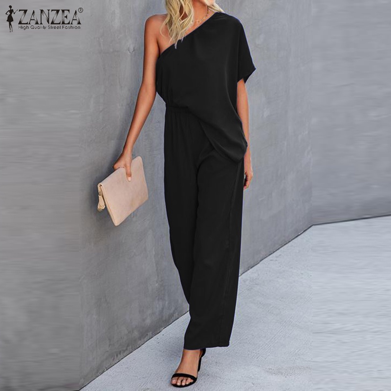 Set đồ Zanzea gồm áo trễ vai và quần dài lưng thun thời trang hè xinh xắn cho nữ