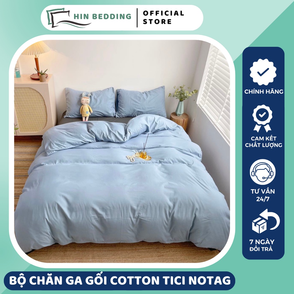 Bộ Chăn Ga Gối 4 Món Cotton Tici Notag HIN BEDDING, Set 4 Món Chăn Ga Miễn Phí Bo Chun