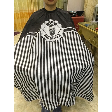 Áo Choàng Cắt Tóc Barber Khổ 160x140cm, Khăn Choàng Cắt Tóc Barber Hình Đầu Người Sọc Đen