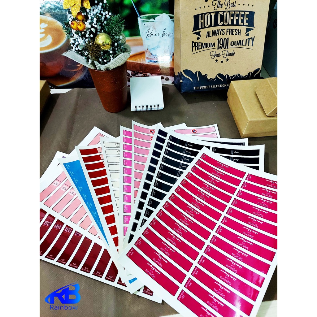 Tem dán nước hoa lọ chiết nhiều kích cỡ 1 tờ A4 26 tem