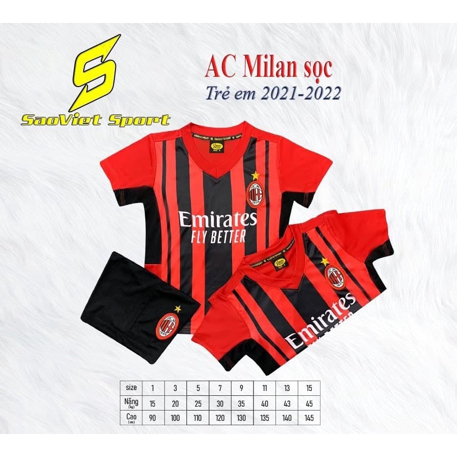 Ac milan Trẻ Em. Áo Bong Đá Trẻ em , Thun Lạnh Cao Cấp