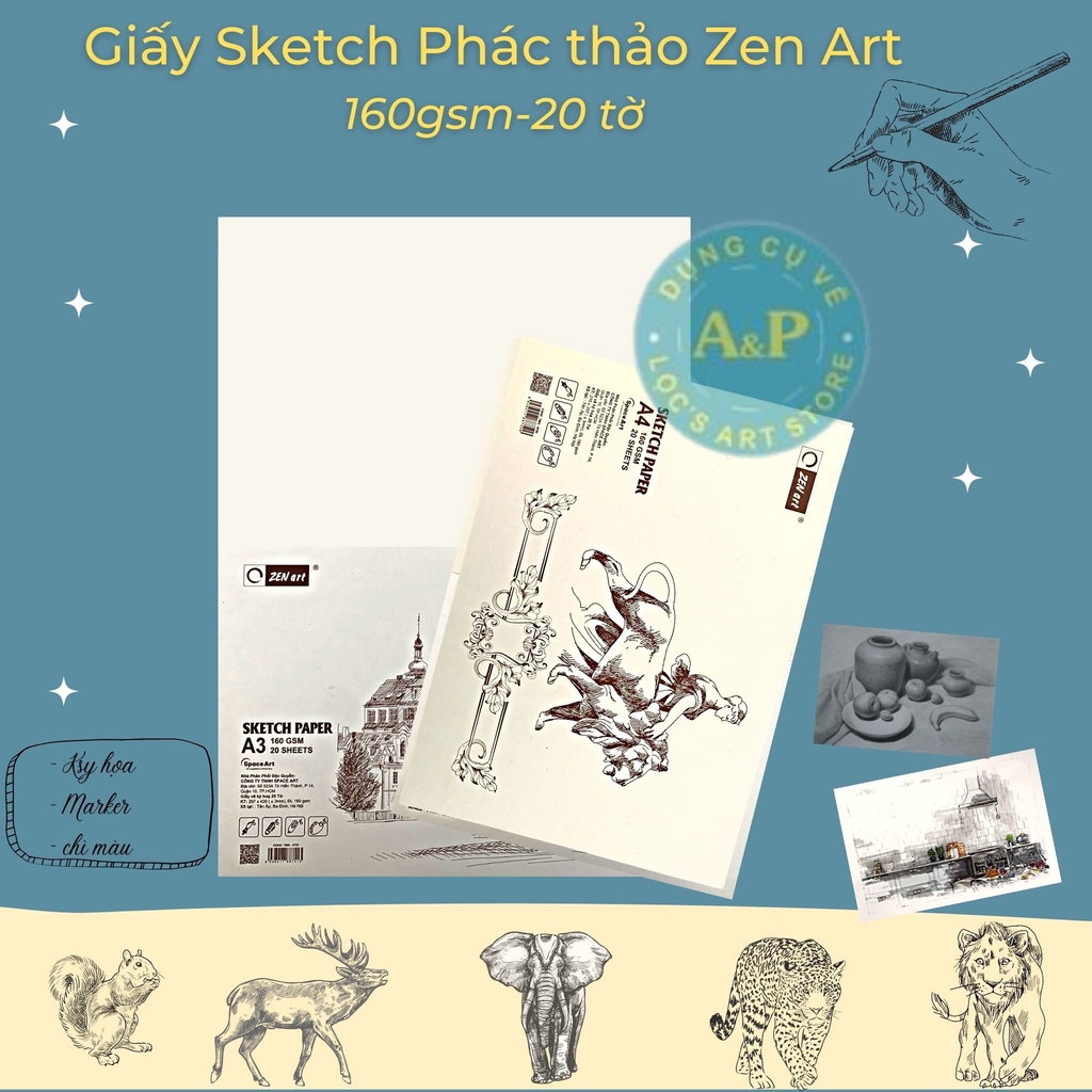 Xấp giấy vẽ ký họa, phác thảo Sketch Paper Zen Art 160gsm 20 tờ