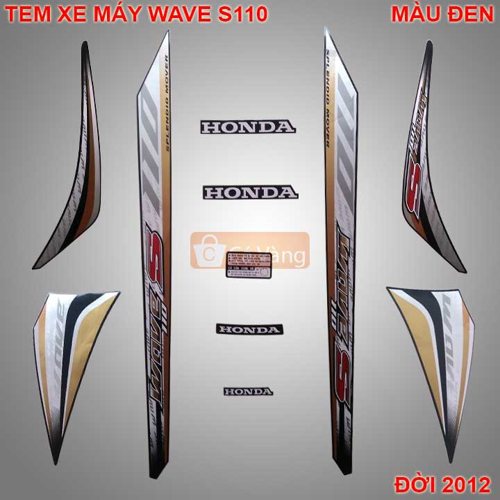 Tem xe máy Wave S110 MÀU ĐEN đời 2012, chất lượng như ZIN Chính Hãng