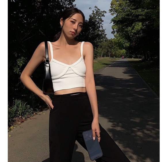Cocory vn Áo croptop không tay màu trơn phong cách mùa hè thời trang quyến rũ cho nữ