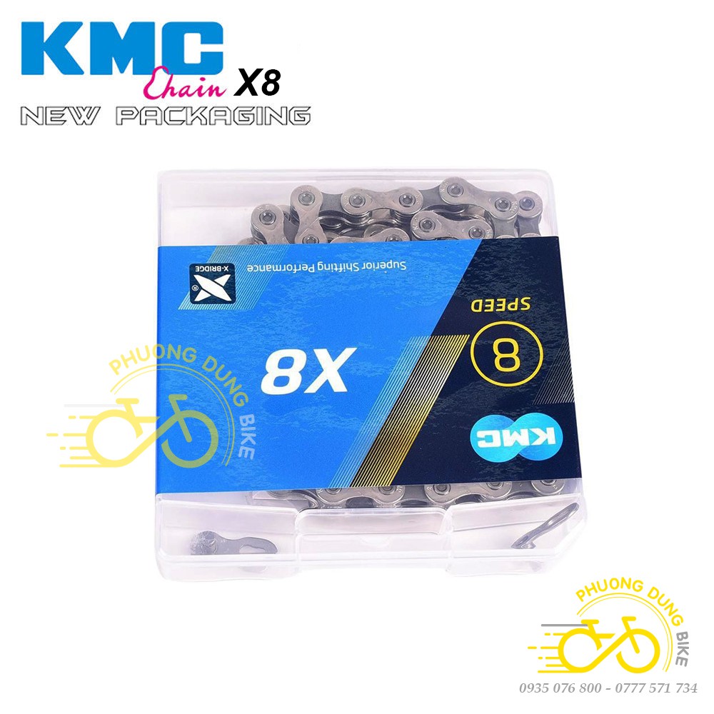 Xích sên xe đạp KMC X8 116L 8 Speed - Fullbox Chính Hãng