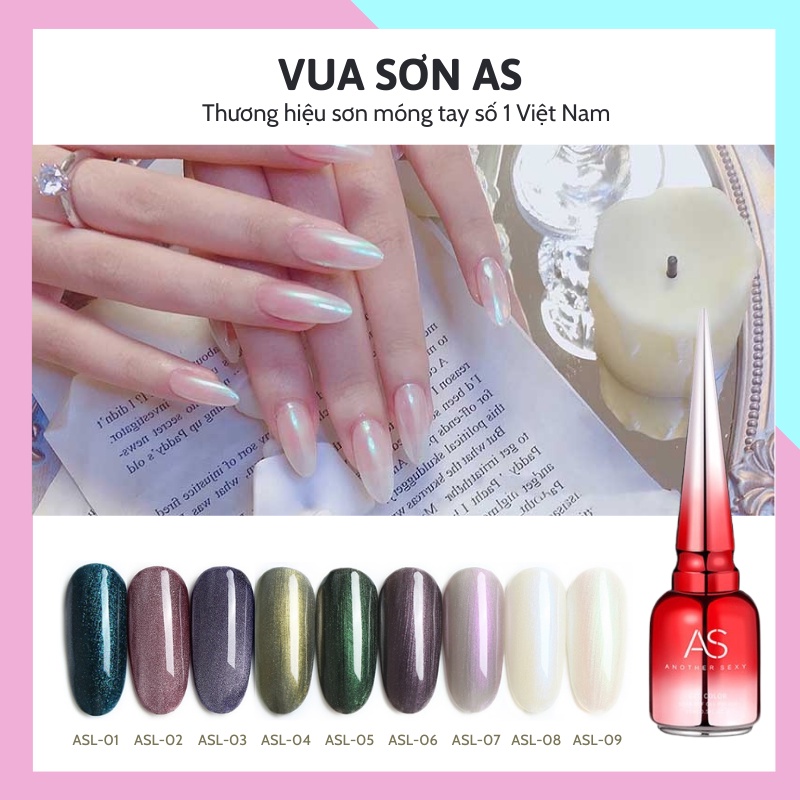Sơn gel AS móng tay dùng máy hơ tone hồng nude hồng nhẹ nhàng VUA SƠN AS mã LS và tone ánh ngọc trai mã ASL