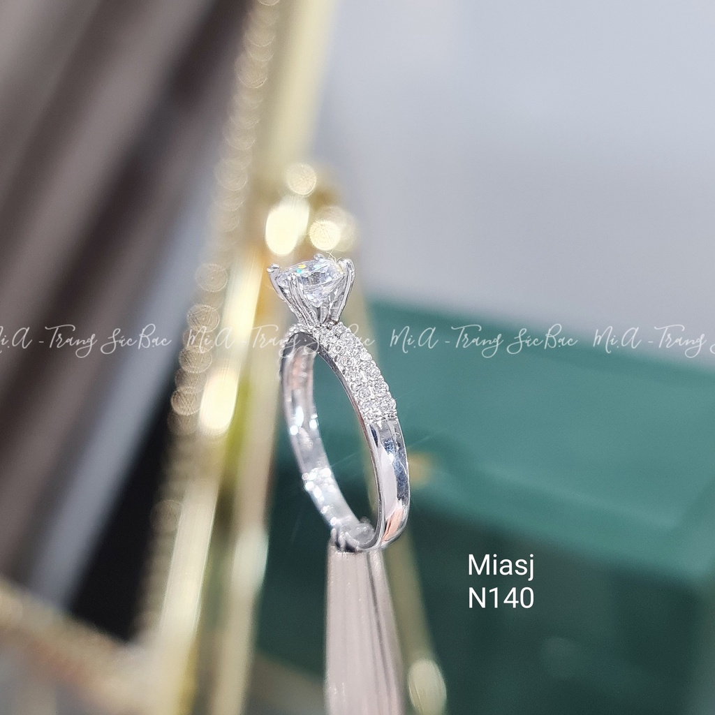 Nhẫn bạc Ý S925 nữ đính đá hột cao cấp MiASJ N140 bản to sang trọng