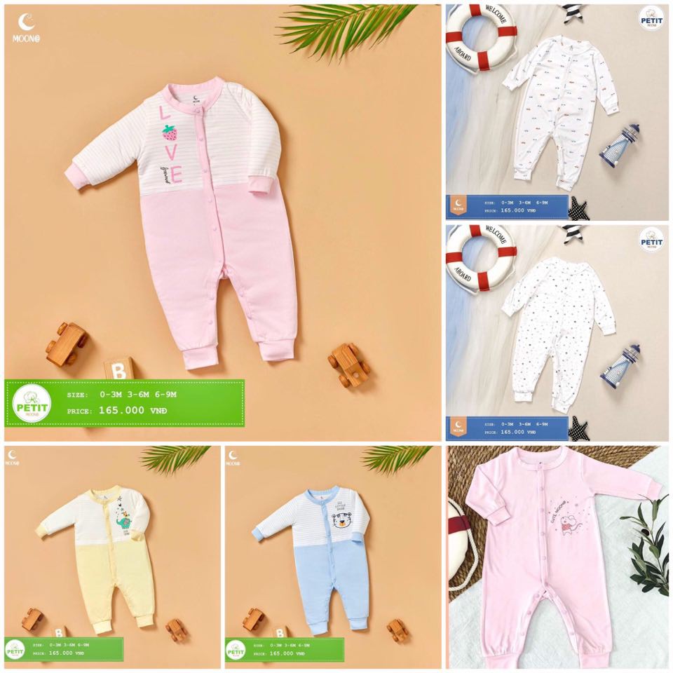 [Mã SKAMCLU8 giảm 10% cho đơn từ 100K] [CHÍNH HÃNG] Body dài tay cúc giữa trẻ em chất petit họa tiết Moon