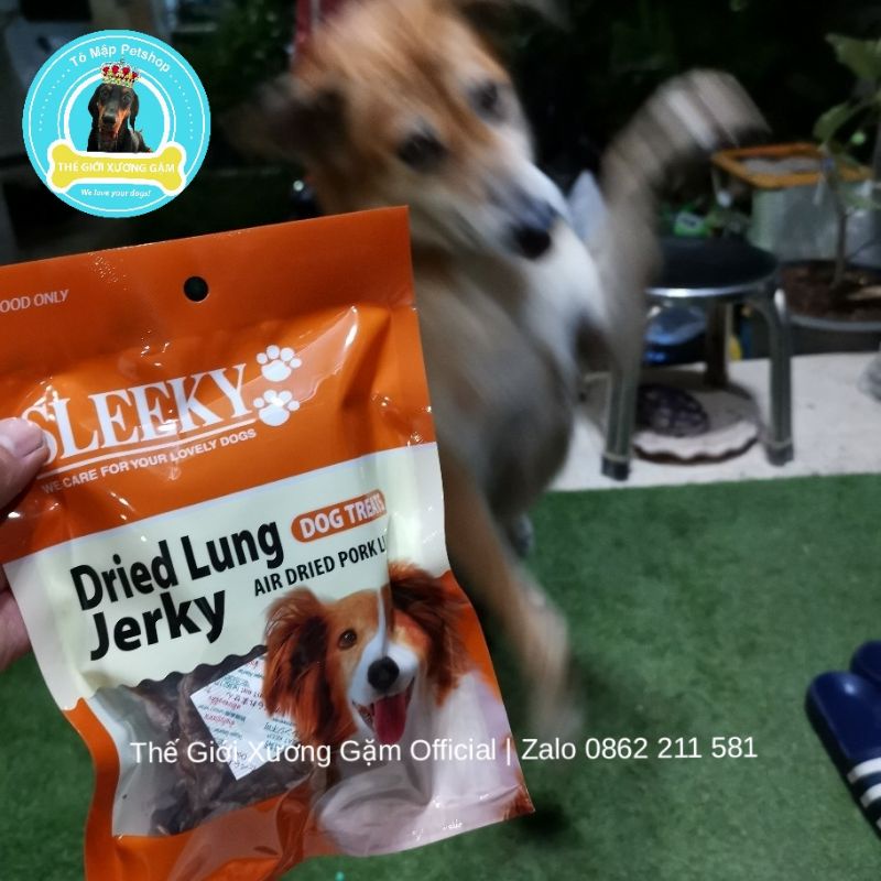 PHỔI HEO SẤY SLEEKY DRIED LUNG JERKY CHO CHÓ TÚI 25G