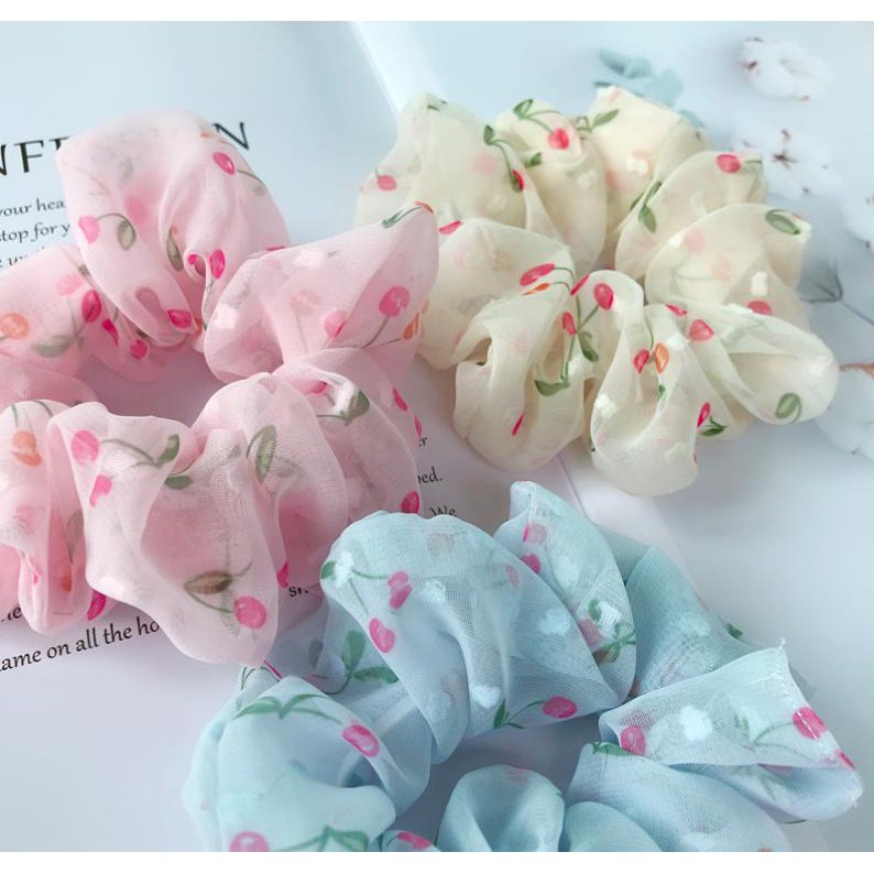 {Ảnh thật}SCRUNCHIES VON LỤA CHERRY - CỘT TÓC VẢI THỜI TRANG NỮ GIÁ RẺ