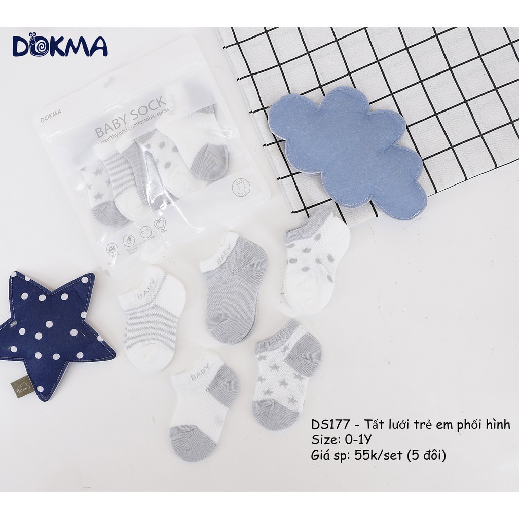 Dokma - Tất lưới trẻ em phối hình DS177 0-1 tuổi (hồng - ghi)