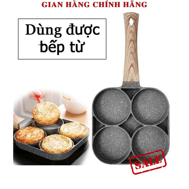 Khuôn Chảo Chiên Rán Trứng Làm Bánh 4 Ngăn 4 Lỗ Chống Dính - Tay Cầm Gỗ 4 ngăn-TONGKHOHUYHOANG168