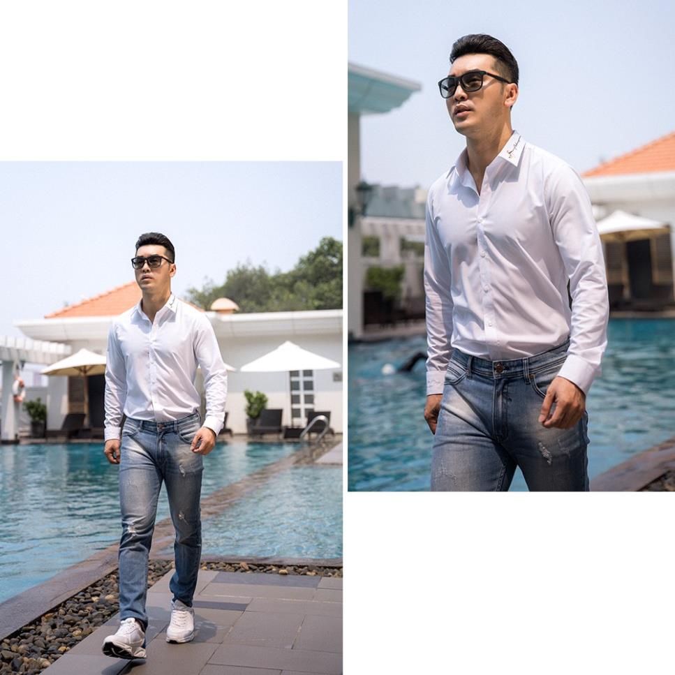 Áo sơ mi nam trắng Biluxury thêu cổ hoa diên vĩ đẳng cấp form chuẩn bodyfit ít nhăn chống bám bụi 5SMDT001TRK -n8