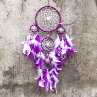 [ Vòng to = 13cm ] Dreamcatcher tím trắng- lông xù