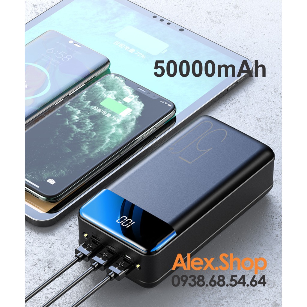 Sạc Dự Phòng Khủng 30000mAh/40000mAh/50000mAh 3 Ngõ Vào 2/3 Ngõ Ra Có Đèn Led Hiển Thị