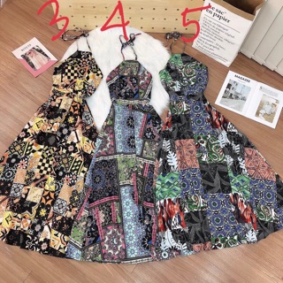 Đầm maxi cổ yếm thổ cẩm dài đi biển