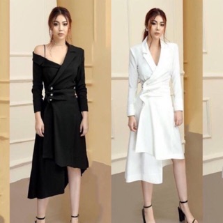 Đầm dự tiệc giả vest đắp chéo tà