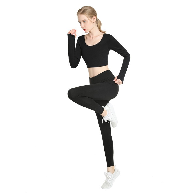 Bộ đồ tập yoga Hoppe Fumeng gồm áo tay dài và quần dài cạp cao năng động cho nữ