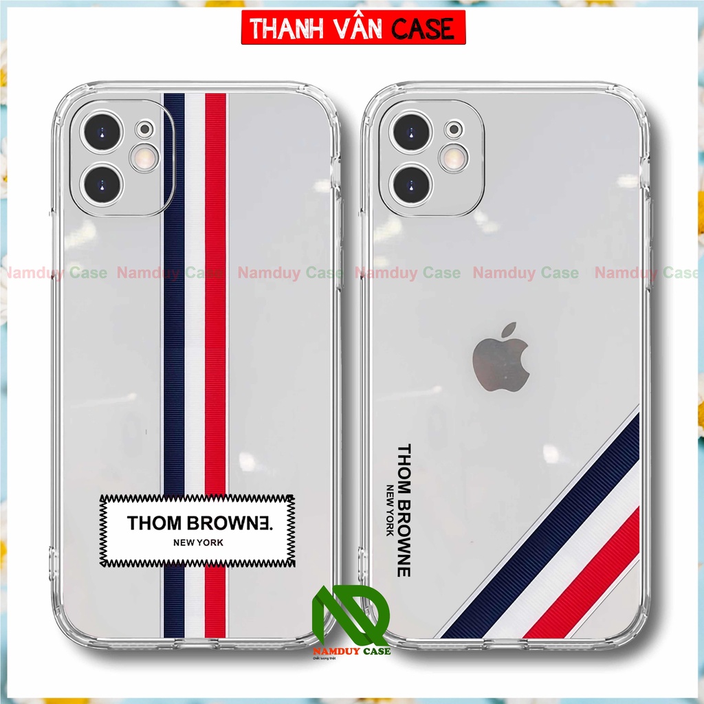 Ốp lưng iPhone 6/6s/7/8/X/XS/11/12/13 Pro Plus Max chống sốc bảo vệ camera silicon trong suốt mềm dẻo hình Thom Browne
