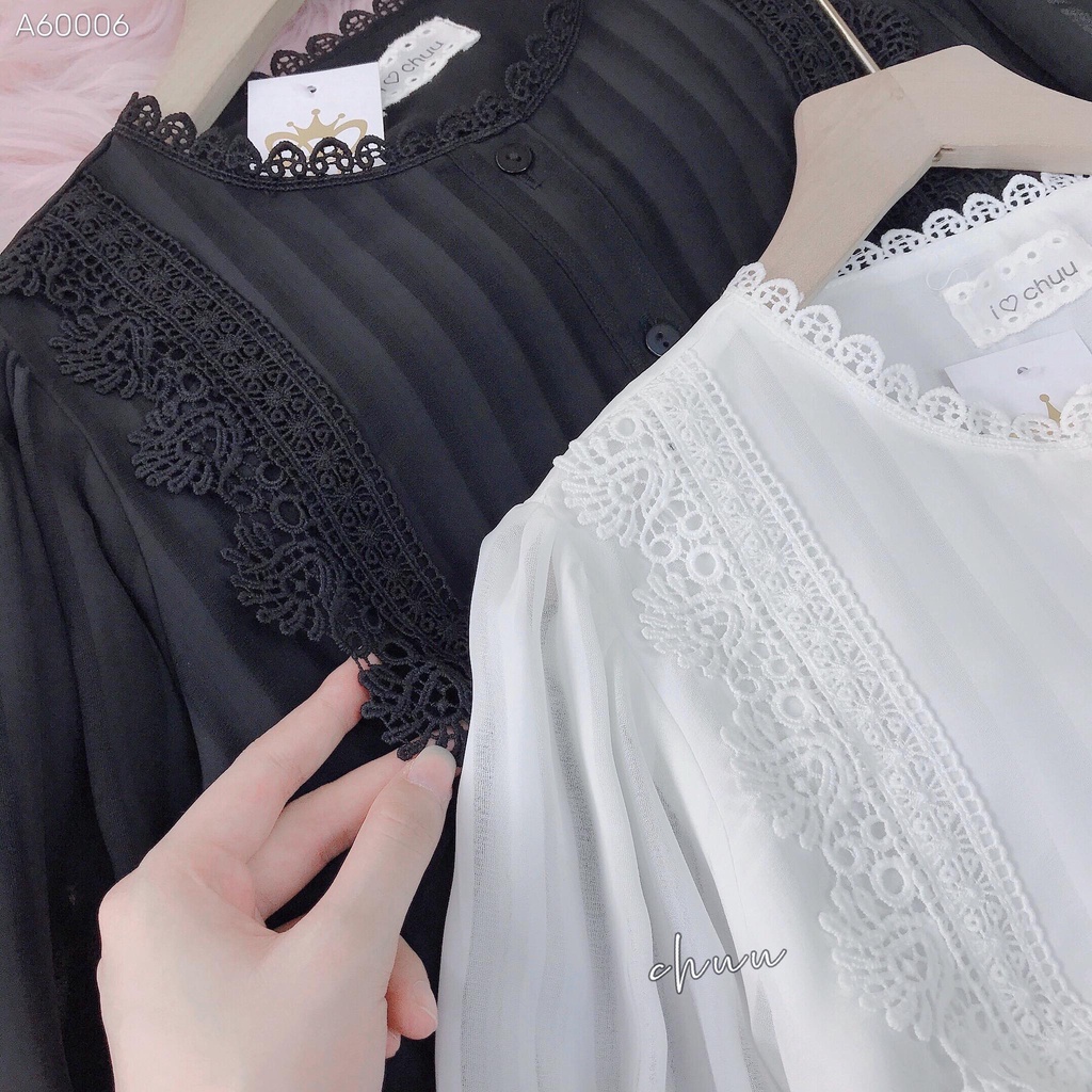 Áo sơ mi nữ phối ren tay dài sang trọng CHUU A60006