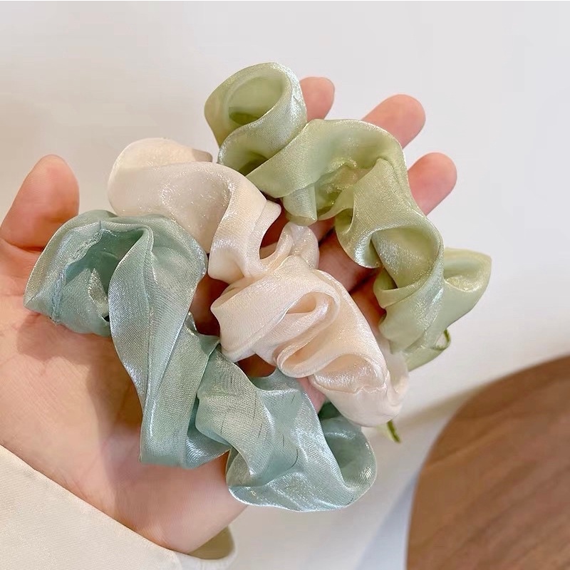 Dây buộc tóc đính hoa phong lan dây cột tóc nhẹ nhàng nữ tính màu be xanh cho nữ phong cách Hàn Quốc
