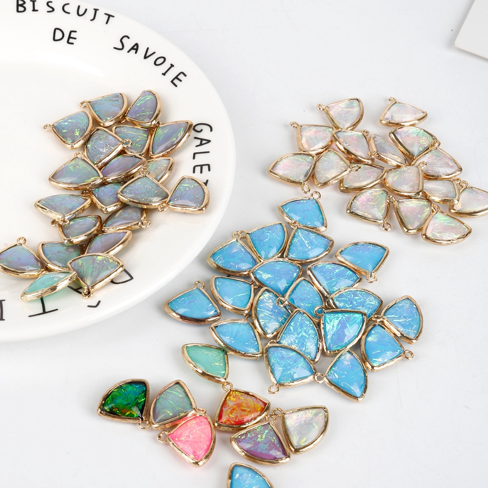 Mặt dây chuyền hình quạt bằng nhựa móc màu vàng thời trang làm trang sức thủ công DIY