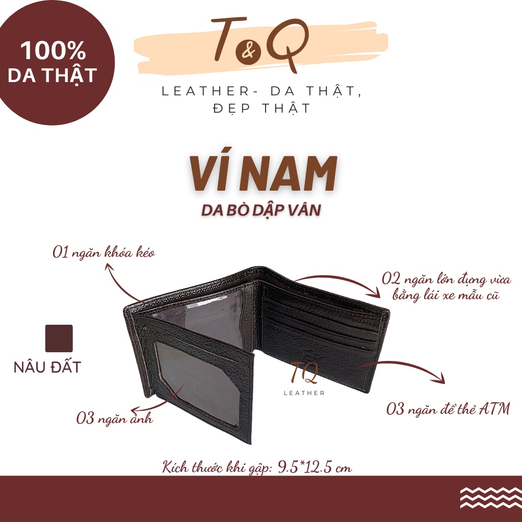 Ví Da Bò Thật 100%, Dập Vân Cá Sấu, Rộng Rãi, Tiện Dụng, Thoải Mái  Đựng Giấy Tờ - T&amp;Q Leather